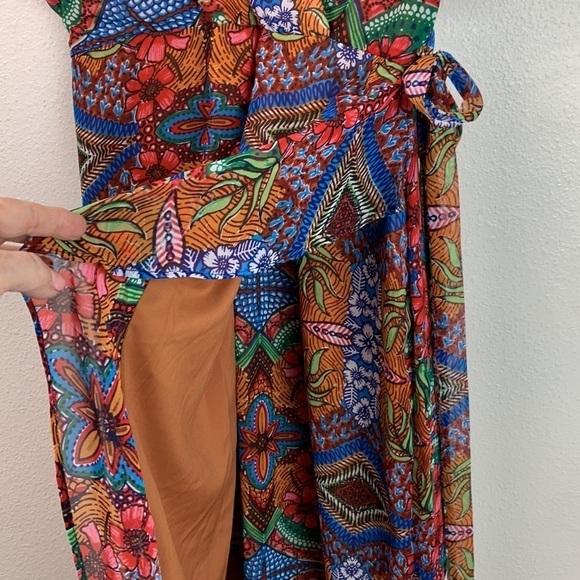 Just… Taylor faux wrap flutter sleeve tribal floral chiffon maxi dress lined EUC - Picture 4 of 14